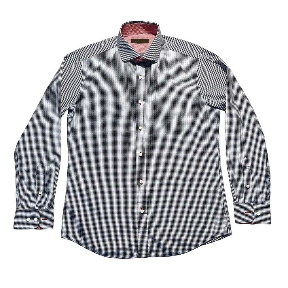 Modus Vivendi Men’s Shirt Blue White Checkered Long Sleeve Cotton Medium